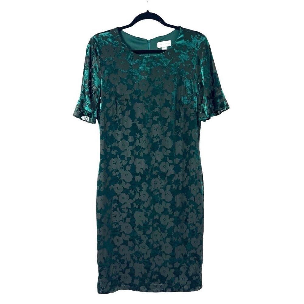 Marc New York Green Floral Velvet Burn Out Flutter Sleeve Dress Womens 14